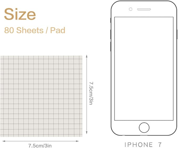 NatureTouch Sticky Notes 6 Packs, 3 x 3 Inches Adhesive Self-Stick Notes in Eye Protection Paper, Multiple Designs of Memo Pads for Reminders, Office, Home, School, Meeting, 80 Sheets/Pad，White，Grid