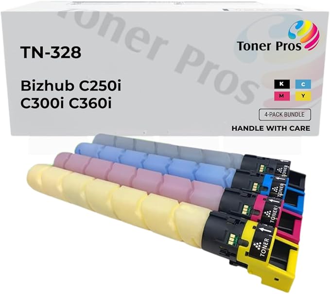 Toner Pros Replacement Toner Cartridge – Compatible for Konica Minolta TN-328 (TN328K, TN328C, TN328M, TN328Y) – High Yield 4-Color Pack for Bizhub C250i, C300i, C360i Printers – 28,000 Pages Each