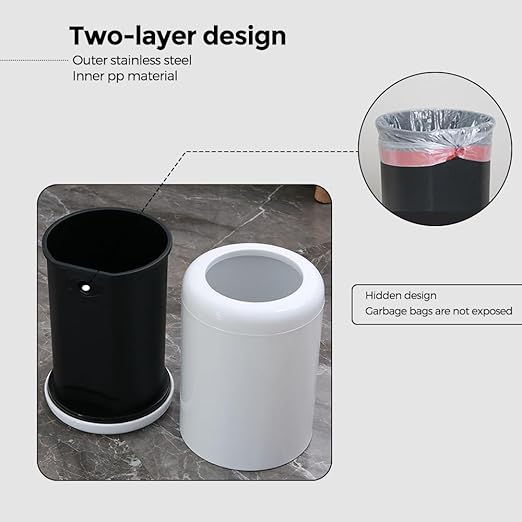 White Open Top Trash can,10L/2.6GAL, Wastebasket Bin,Garbage Can for Bathroom,Living Room,Office,Kitchen,Bedroom,Hotel (White)