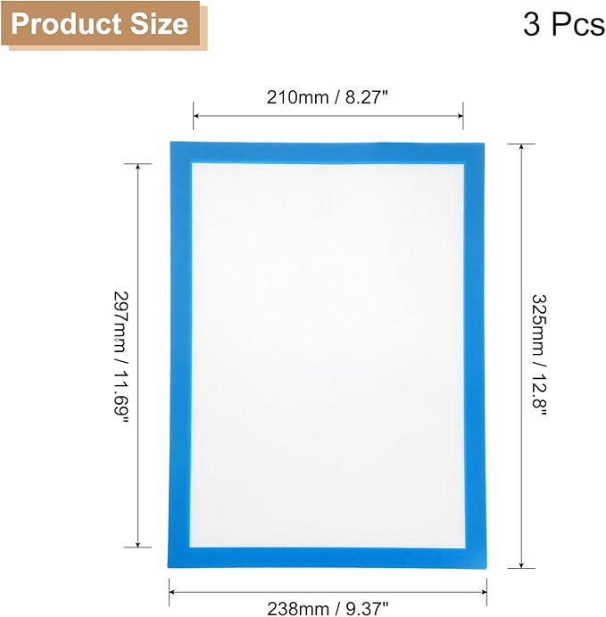 uxcell 3 Pcs Magnetic Sign Holder, 8.3" x 11.7" Self-Adhesive Magnetic Wall Signs Holder Magnetic Picture Frame Document Holder for Home Office Wall Window Displays, Sky Blue