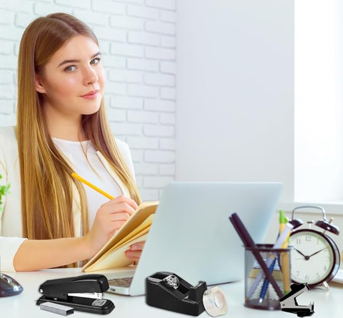 Black Office Supplies, Black Desk Accessories, Stapler and Tape Dispenser Set for Women, Office Gift for Women, Boss Lady, Office Lady, Coworkers, Office Clerks