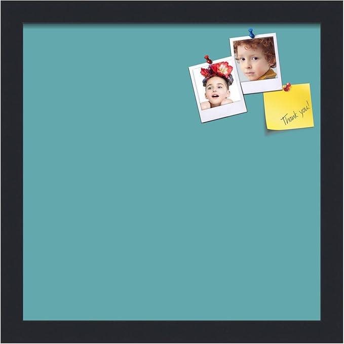 PinPix 13x13 Inch Cork Bulletin Board. This Decorative Framed Pin Board Comes with Aqua Pastel Design and a Satin Black Frame. Ideal for Home Office Decor or Message Board (PinPix-1806)