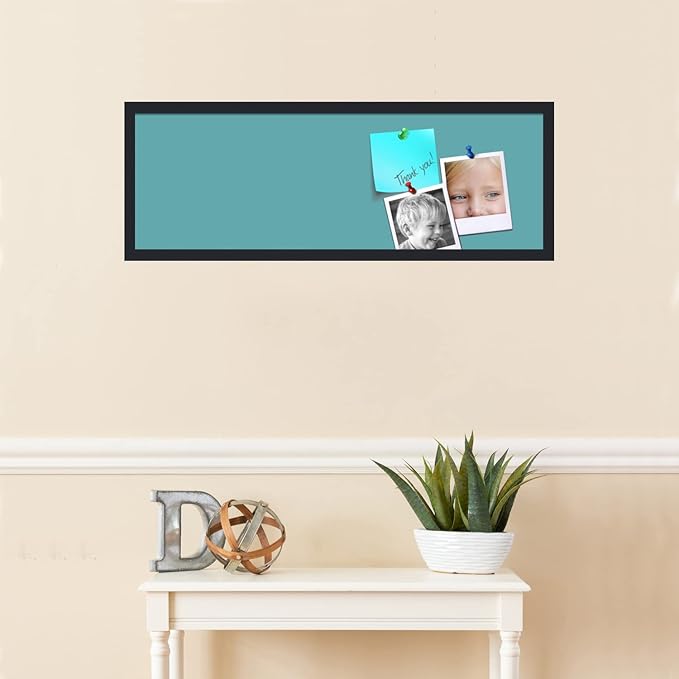 PinPix 36x12 Inch Cork Bulletin Board. This Decorative Framed Pin Board Comes with Aqua Pastel Design and a Satin Black Frame. Ideal for Home Office Decor or Message Board (PinPix-1806)