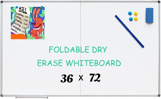 XIWODE Large Dry Erase White Board/Magnetic Foldable Whiteboard, 72 X 36 Inches, Silver Aluminium Frame