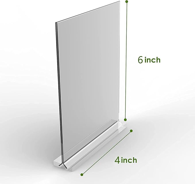 Acrylic Sign Holder 4x6 Inches 6 Pack T Shape Desktop Display Stand Vertical Double Sided Clear Table Menu Flyer Holder for Restaurants, Office, Shop, Wedding