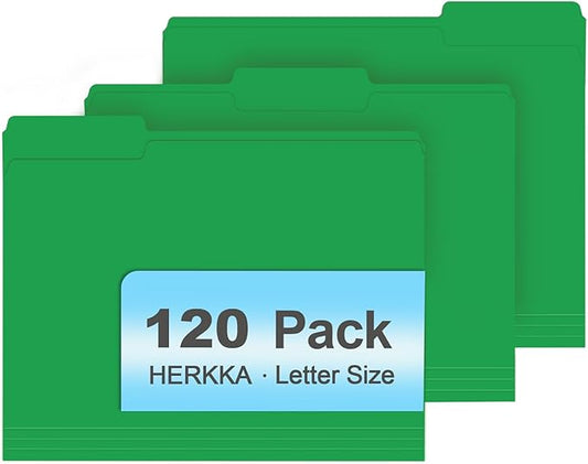 File Folder, HERKKA 120 Pack 1/3 Cut Tab File Folders, File Folders Great for Organizing and Filing, Letter Size, Green