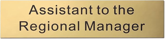 Assistant to The Regional Manager Desk Plate, 2 x 8 inch Novelty Name Plate, Gold Name Plate with Black Aluminum Desk Holder