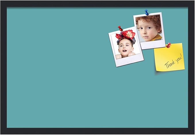 PinPix 27x18 Inch Cork Bulletin Board. This Decorative Framed Pin Board Comes with Aqua Pastel Design and a Satin Black Frame. Ideal for Home Office Decor or Message Board (PinPix-1806)