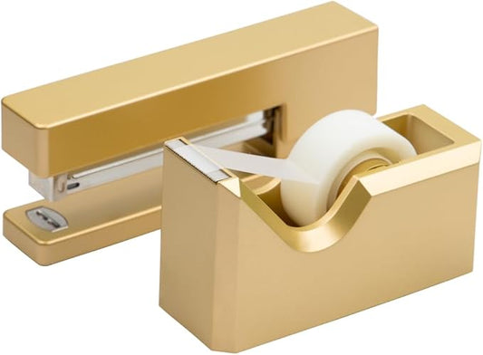 JAM PAPER Office & Desk Sets - 1 Stapler & 1 Tape Dispenser - Gold - 2/Pack