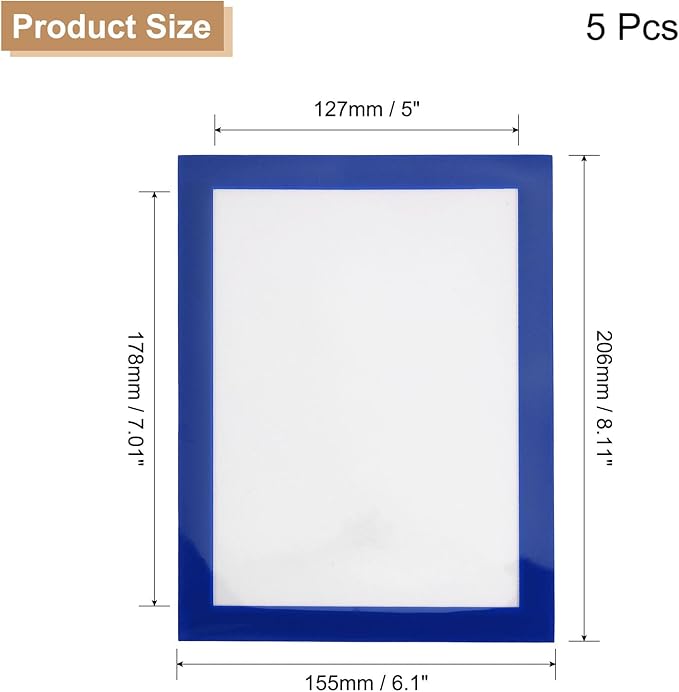 uxcell 5 Pcs Magnetic Sign Holder, 5" x 7" Self-Adhesive Magnetic Wall Signs Holder Magnetic Picture Frame Document Holder for Home Office Wall Window Displays, Dark Blue