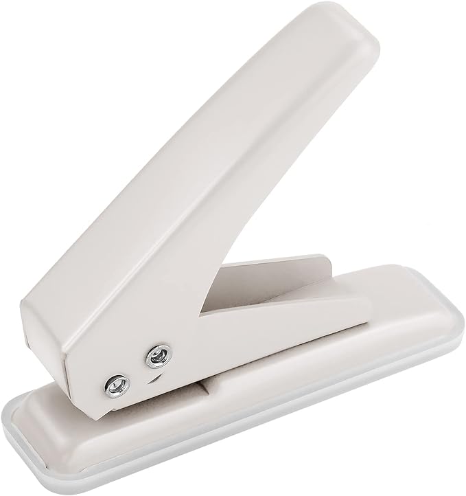 Single Hole Puncher Handheld 1/4 Inches Hole Punch, 20 Sheet Paper Punch Capacity Metal Hole Puncher with Skid-Resistant Base for Paper, Chipboard, Art Project, Ivory White