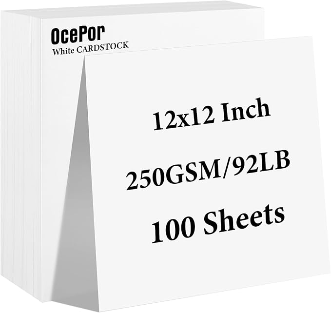 OcePor 100 Sheets White Cardstock 12” x 12”, 92lb/250gsm Black Card Stock, Thick Card Stock Paper, Heavy Cardstock Paper for Printer, Resume, Scrapbooks, Art, Crafts, Business Cards