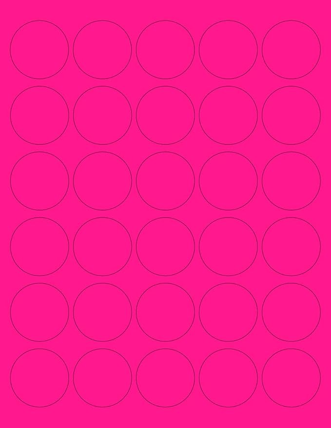 8-1/2 x 11" Neon Color High Light Fluorescent Labels for Laser & Inkjet Printer (Pink Fluorescent, 1.5" Round - 30 Per Page | 1500 Labels)