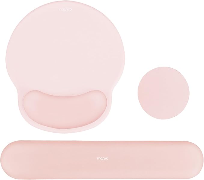 MOSISO Wrist Rest Support for Mouse Pad&Keyboard Set, Circle Curved Ergonomic Mousepad&Coaster Non-Slip Base Home/Office Pain Relief&Easy Typing Pad with Soft Cloth&Silicone Lining, Chalk Pink