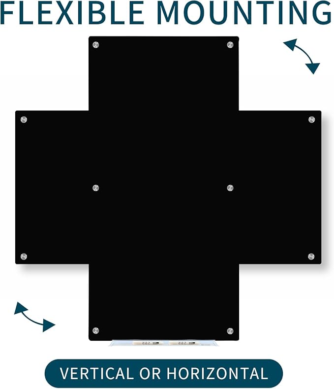 Magnetic Glass Whiteboard, Black Glass Dry Erase Board 6' x 3', Large White Board Frameless for Office Home & School Wall with Magnets, Eraser, Markers