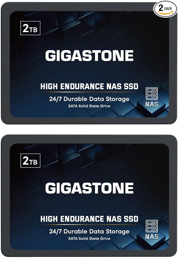 Gigastone 2TB NAS SSD Drive (2-Pack) 24/7 Durable TLC High Endurance RAID Data Storage Network Attached Storage 2.5" SATA Internal Solid State Hard Drives
