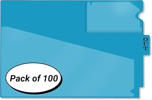 Doctor Stuff - Center Tab Vinyl Out Guides, Diagonal Cut Front Pocket, Top Charge Out Slip Pocket, Plastic File Folder, Letter Size 9" x 13-1/4", Light Blue, 100/Box