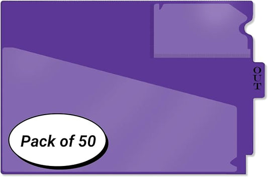 Doctor Stuff - Center Tab Vinyl Outguides, Diagonal Cut Front Pocket, Top Charge Out Slip Pocket, Plastic File Folder, Letter Size 9" x 13-1/4", Purple, 50/Box