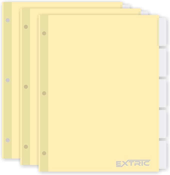 5-Tab Binder Dividers for 3 Ring Binder, Insertable Clear Big Tabs, Letter Size Paper Divider, 8.5 x 11 inch, 3 Sets (15 Dividers Total)