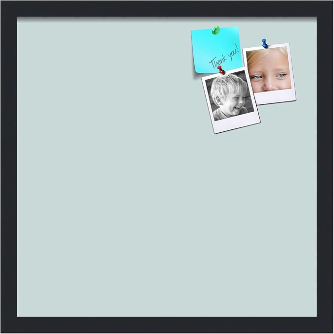 PinPix 18x18 Inch Cork Bulletin Board. This Decorative Framed Pin Board Comes with Soft Blue Design and a Satin Black Frame. Ideal for Home Office Decor or Message Board (PinPix-1814)