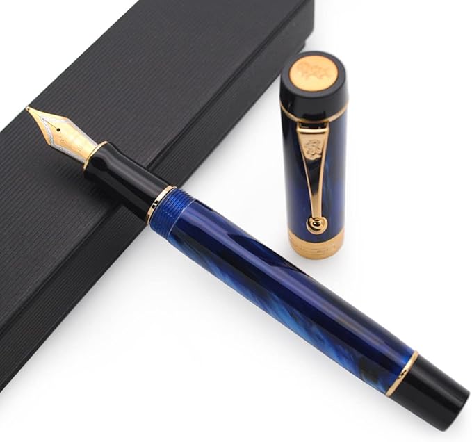 JINHAO 100 Fountain Pen with Ink Converter (Medium Nib 0.7mm, Galaxy Blue-A)