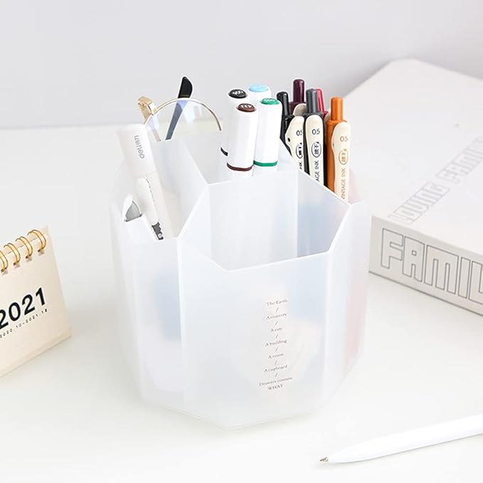 Rotating Desk Organizer, Pencil Holders, Office Accessories Caddy, School Supplies Organizer for Pen, Colored Pencil, Art Brushes, 5 Compartments, Gift for Teachers, Classmates, and Friends (Clear)