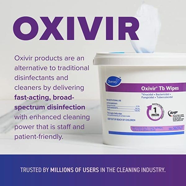 Oxivir Diversey Tb 5627427 Ready-to-Use Disinfectant Cleaning Wipes, Accelerated Hydrogen Peroxide, 11x12-Inch Extra Large Sheets, 160-Wipes, 1-Bucket