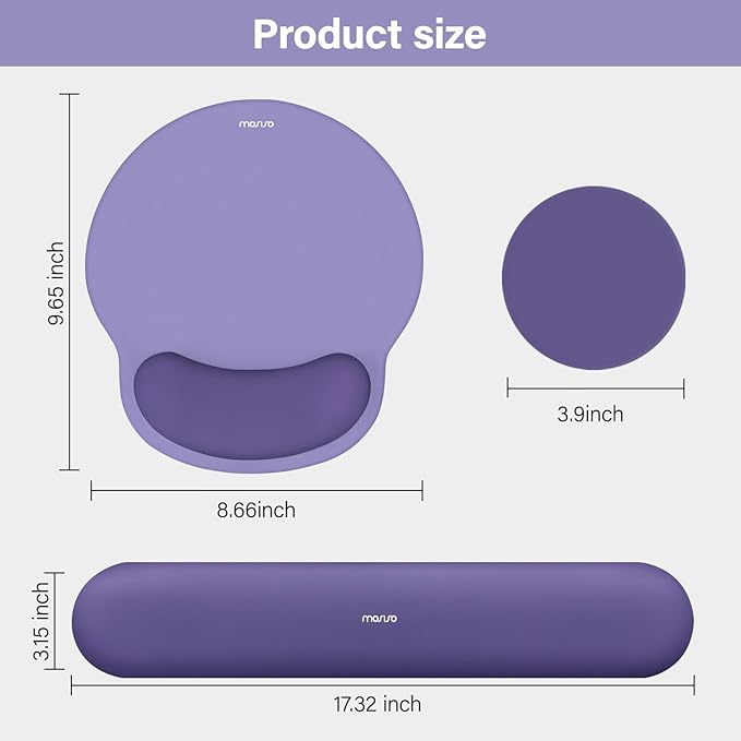MOSISO Wrist Rest Support for Mouse Pad&Keyboard Set, Circle Curved Ergonomic Mousepad&Coaster Non-Slip Base Home/Office Pain Relief&Easy Typing Pad with Soft Cloth&Silicone Lining, Imperial Purple