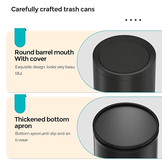 2.6 Gallon/10L Modern Metal Bathroom Trash Can with Lid,Light Luxury,Elegant Waste Basket,Black Garbage Can,for Bathroom,Bedroom,Living Room, Kitchen,Office,Bank (10L-Black)