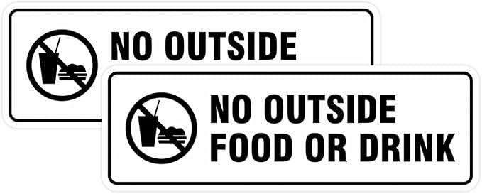 Standard No Outside Food or Drink Door/Wall Sign - White - Small 2 Pack