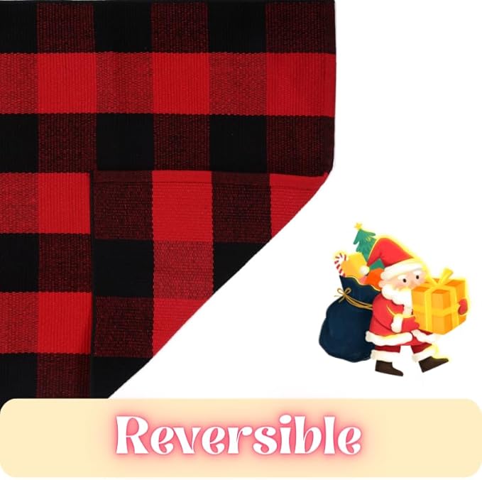 Ckorzen Red and Black Plaid Rug, 24" x 51" Christmas Front Porch Outdoor Rug, Handwoven Cotton Washable Rug for Layered Door Mats, Holiday Entryway and Home Décor