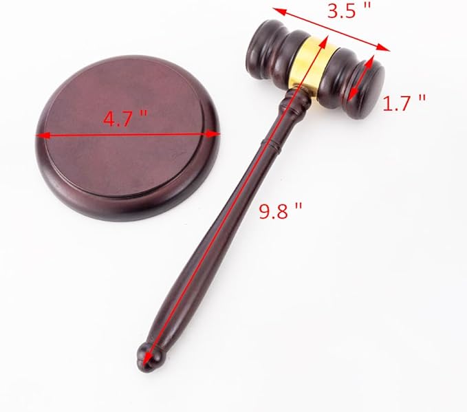 Handmade Wooden Gavel and Block Set Perfect for Lawyer Judge Auction Sale Meetings Student and Gifts (Round Block II)