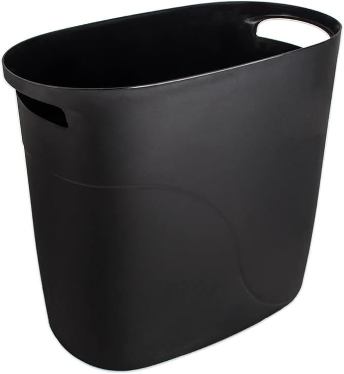 JiatuA Plastic Small Trash Can Slim Waste Basket with Handles 3.2 Gallon Narrow Garbage Container Bin for Bathroom, Bedroom, Kitchen, Home Office Under Desk, Dorm, Laundry Room, Kids Roomm, Black