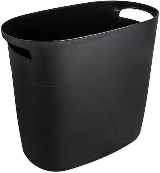 JiatuA Plastic Small Trash Can Slim Waste Basket with Handles 3.2 Gallon Narrow Garbage Container Bin for Bathroom, Bedroom, Kitchen, Home Office Under Desk, Dorm, Laundry Room, Kids Roomm, Black