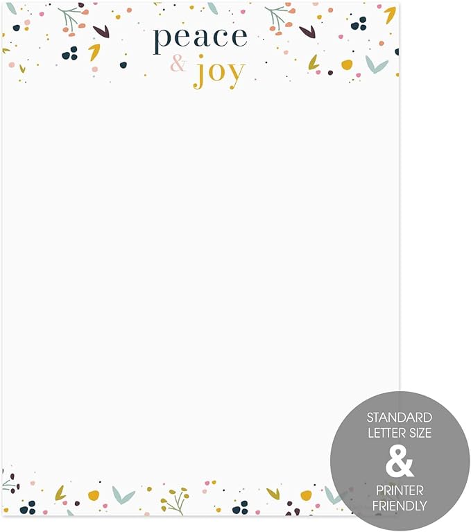 Peace And Joy Christmas Letterhead / 50 Sheets / 8.5" x 11" Festive Winter Holiday Paper/Decorative Christmas Greeting Stationery