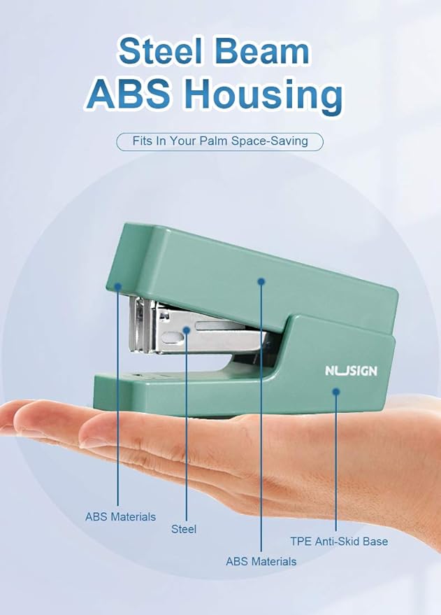 NUSIGN Mini Stapler, 20 Sheet Capacity, Office Desktop Stapler Green, Includes 640 Standard Staples and A Staple Remover