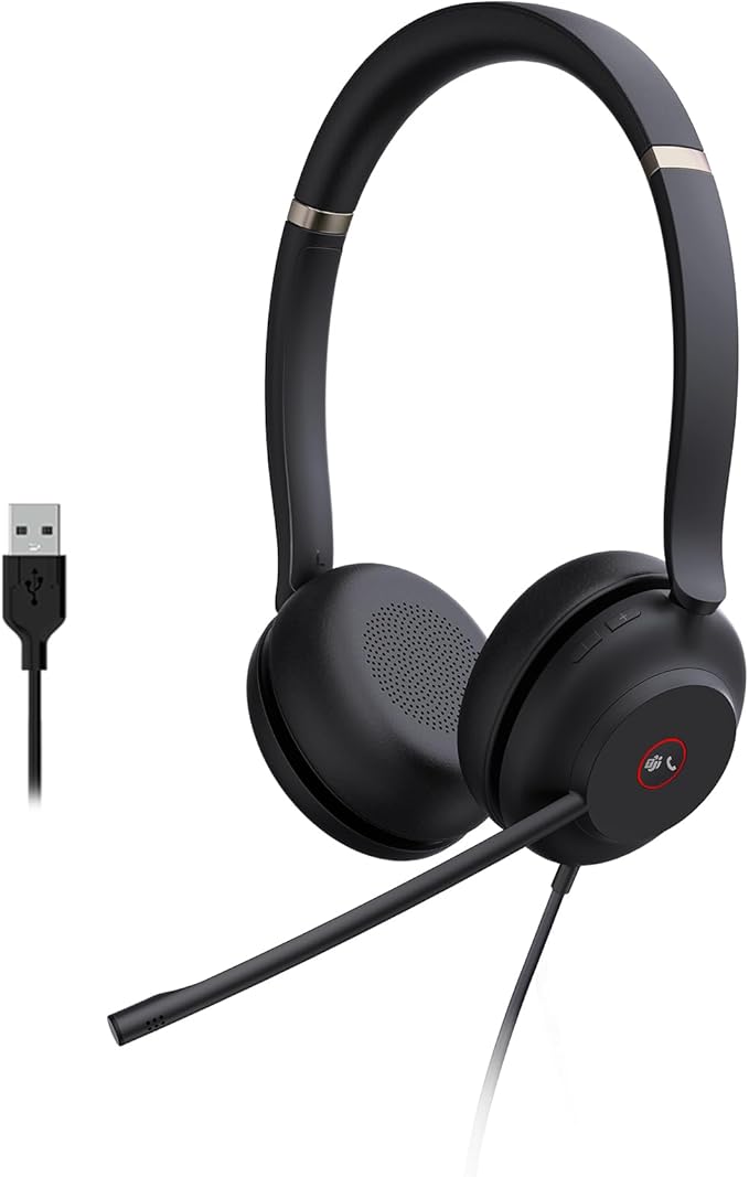 Yealink UH37 USB Headset with Microphone for PC Laptop - Headphones with Noise Cancelling Microphone for Computer,On-Ear Wired Office Call Center Headset Dual