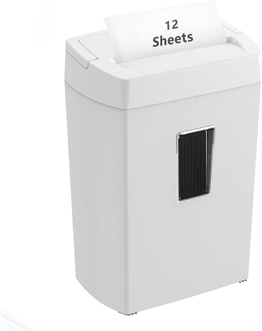 Bonsaii 12-Sheet Crosscut Paper Shredder for Home Office, P-4 Security, 5-Minute Continuous Run Time, Overheat Protection, 5.5-Gallon Bin with Clear Window & Handle, Compact White Design
