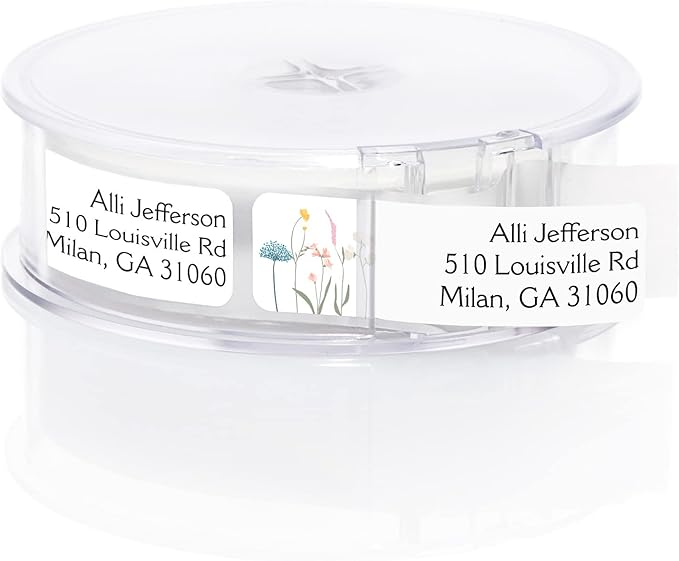 Wildflower Rolled Address Labels / 500 Personalized Return Address Labels/Designer Address Stickers in Elegant Plastic Dispenser