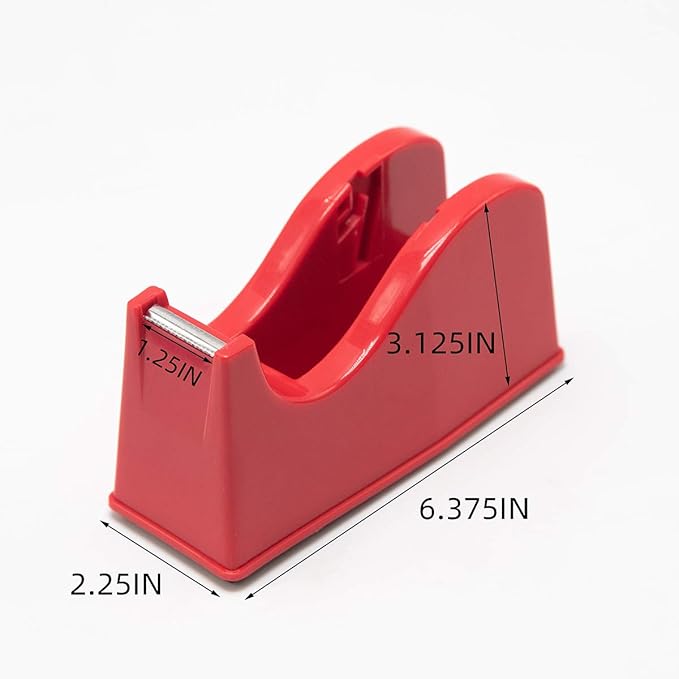 Desktop Tape Dispenser Adhesive Roll Holder (Fits 1" & 3" Core) with Weighted Nonskid Base Red