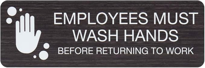 SBLABELS Employees Must Wash Hands Indoor Easy Adhesive Mount Door and Wall Sign for Restaurants and Small Businesses 3" x 9" - Dark Wood