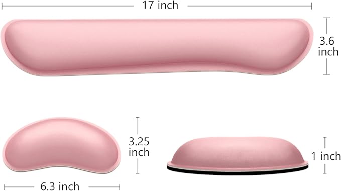 Dapesuom Enlarge Keyboard Wrist Rest, Memory Foam Wrist Cushion for Desk Mats Support, Cute Typing Pain Relief Keyboard Mouse Pad Rests Set with Non-Slip Base for Gaming Laptop Office, Rose Pink