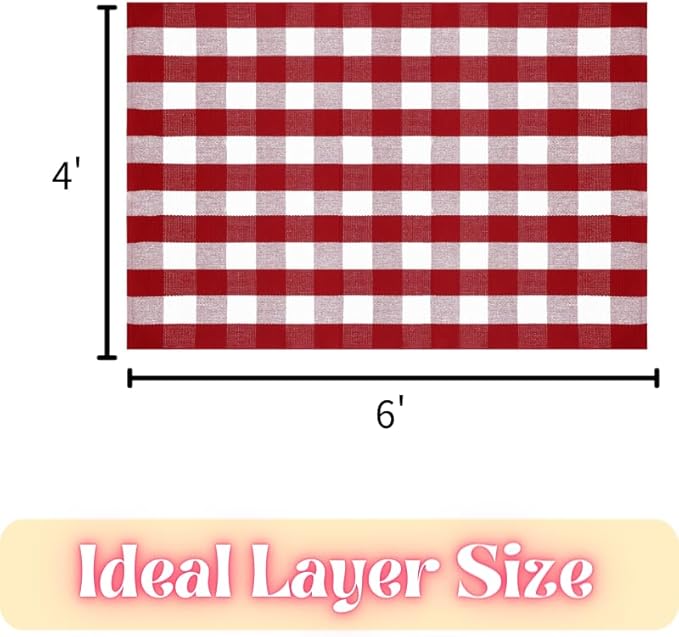 Ckorzen Red and White Plaid Rug, 4' x 6' Christmas Front Porch Outdoor Rug, Handwoven Cotton Washable Rug for Layered Door Mats, Holiday Entryway and Home Décor