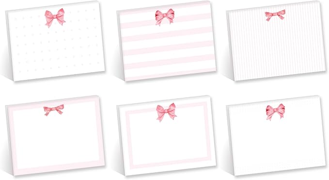 Pink Bow Sticky Note Assortment / 4" x 3" Trendy Repositionable Sticky Notes/Set of 6 Adorable Note Pads/Made in The USA
