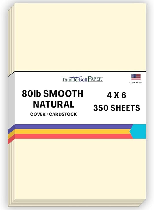 350 Natural Smooth Card Stock Sheets Paper - 4 X 6 Inches Photo|Card|Frame Size - 80# (80 lb/pound) Cover Weight - Quality Paper - Smooth Finish