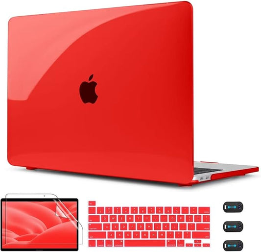 CISSOOK Clear Red Case for MacBook Pro 13 Inch 2025-2020 Release M2 A2338 M1 A2251 A2289 Model, Hard Shell Case with Keyboard Cover +Screen Protector for MacBook Pro 13" with Touch Bar -Clear Red