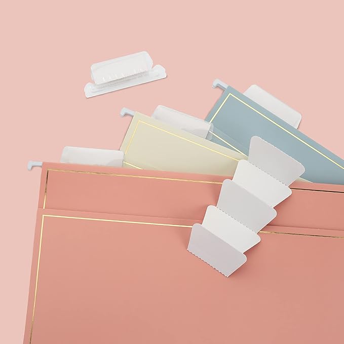 Y YOMA 6 Pack Rose Gold Hanging File Folders with Pocket Letter Size Decorative File Folder Cute Pretty Hanging Folder for Office Home School with 1/5-Cut Adjustable Tabs, Outer Storage Pockets