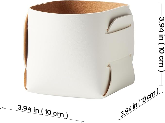 HOMIEAZICOZI 2-Pack Cork Leather Desk Accessories Storage - Pencil Pen Holder - Makeup Brush Holder Organizer - Stylish Addition to Home Decor (White)