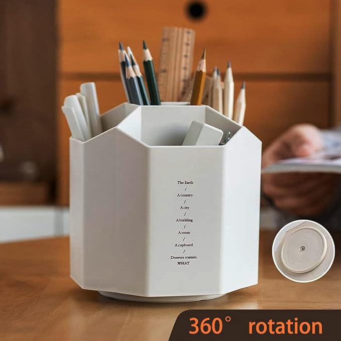 Pencil-holders , Multi-Functional, Storage Rack for Office Art Supplies , Rotating , School Supplies Organizer for Pen, Colored Pencil, Desktop Storage Box in Classroom & Art Studio ,Grey