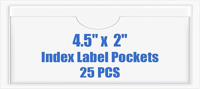 Origin-Joy 25 PCS Self-Adhesive Index Label Pockets, Clear Plastic Peel & Stick Card Holders with Top Open for Loading (4.5 x 2 inch)